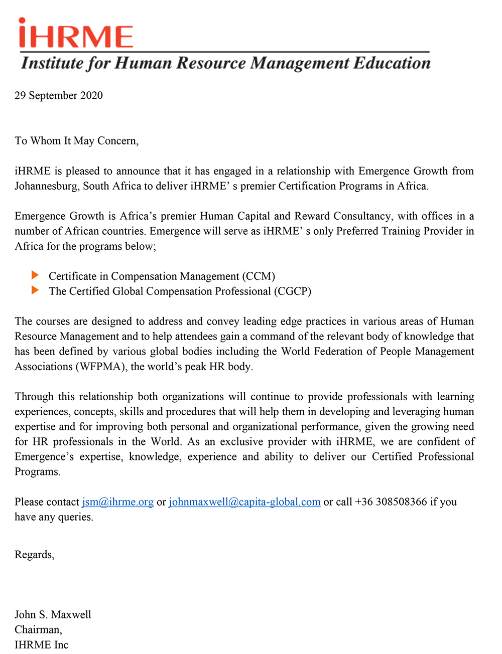 iHRME - Partnership CCM and CGCP